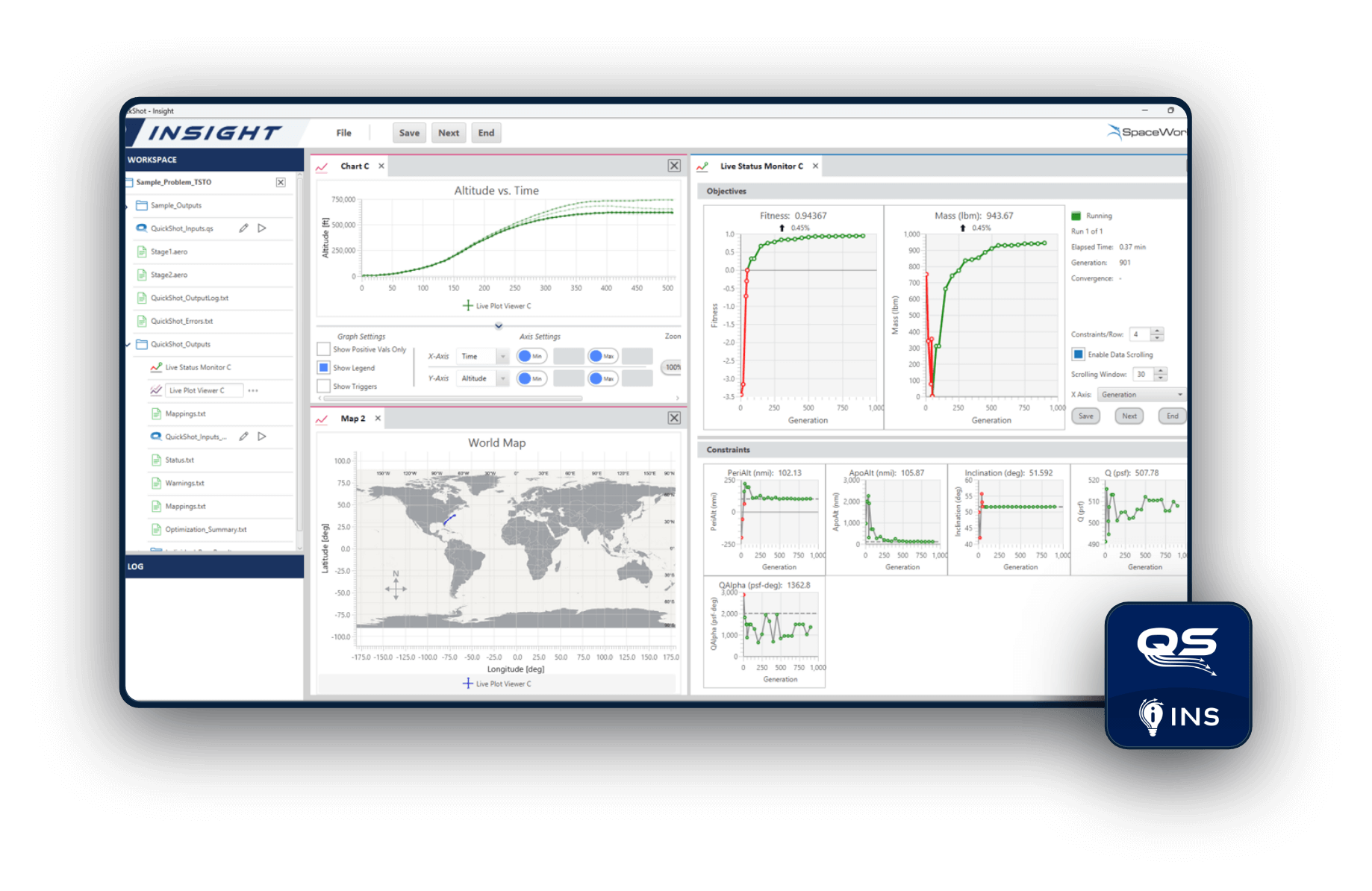Screenshot of Insight module for QuickShot trajectory optimization software.