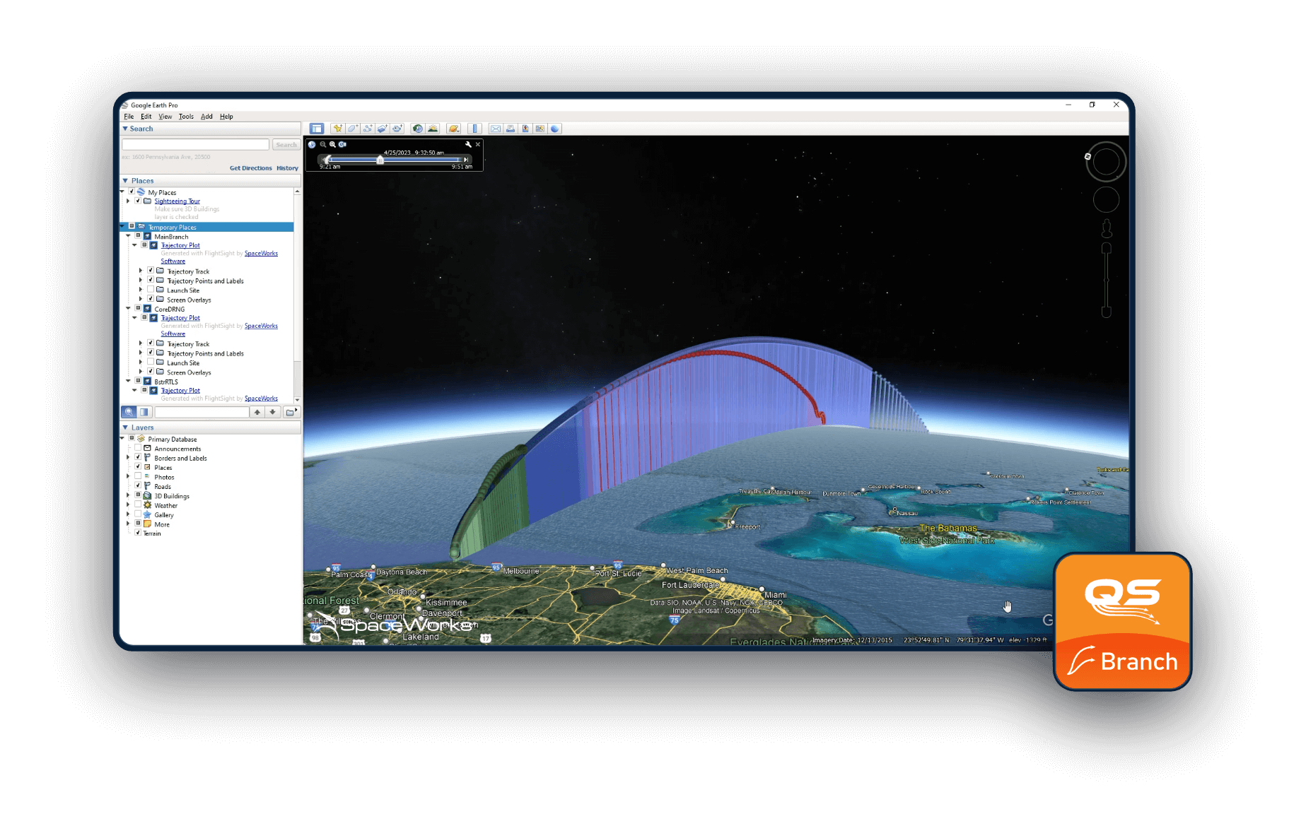 Image of branching trajectory simulated using QuickShot trajectory optimization software.
